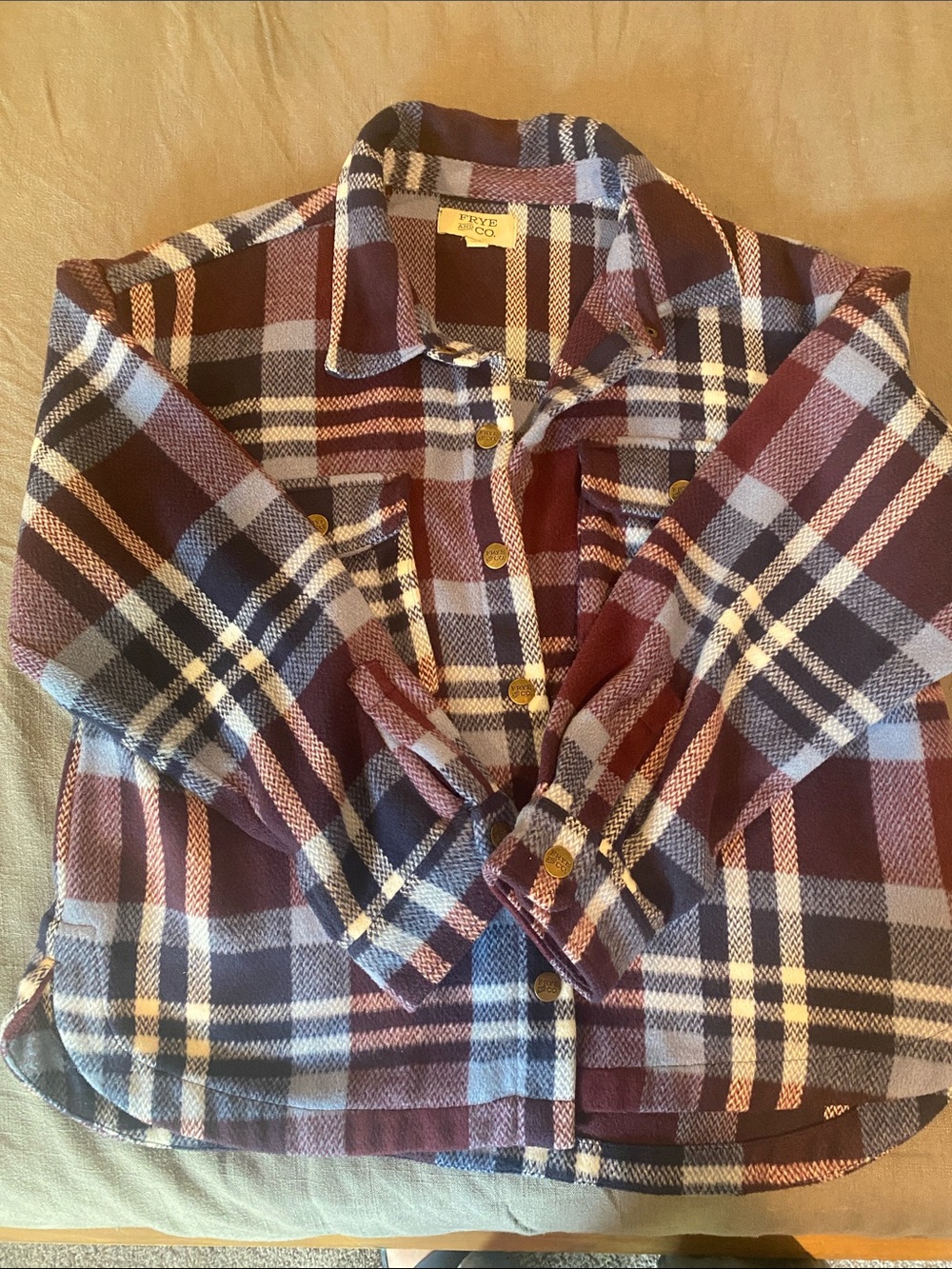 Frye Burgundy and Light Blue Plaid Button-Front Shirt - Picture 2 of 6